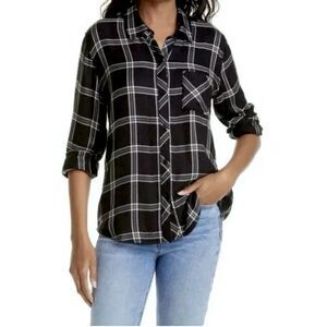 Rails Hunter Shirt Ash Cream Gray Plaid Long Sleeve Button Down Black Women’s S